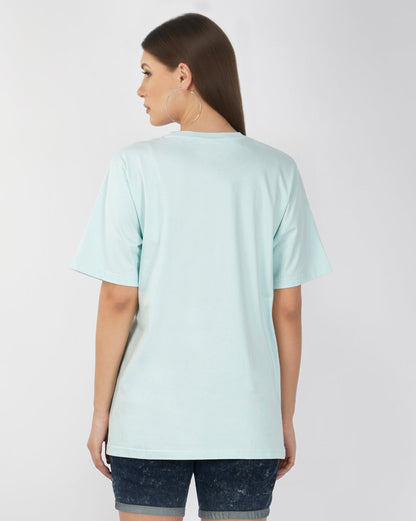 Nusyl Women Powder Blue Logo Print oversized t-shirt