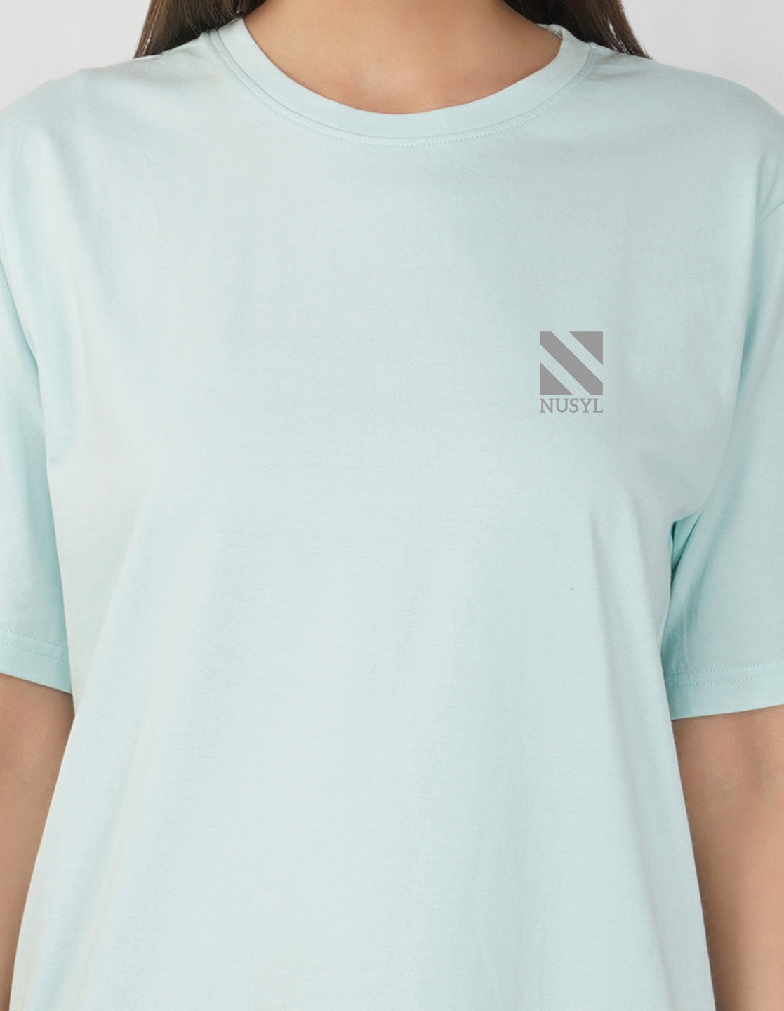Nusyl Women Powder Blue Logo Print oversized t-shirt