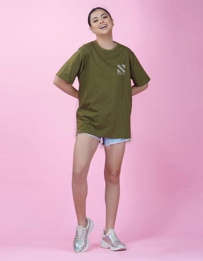 Nusyl Women Olive Logo Print oversized t-shirt