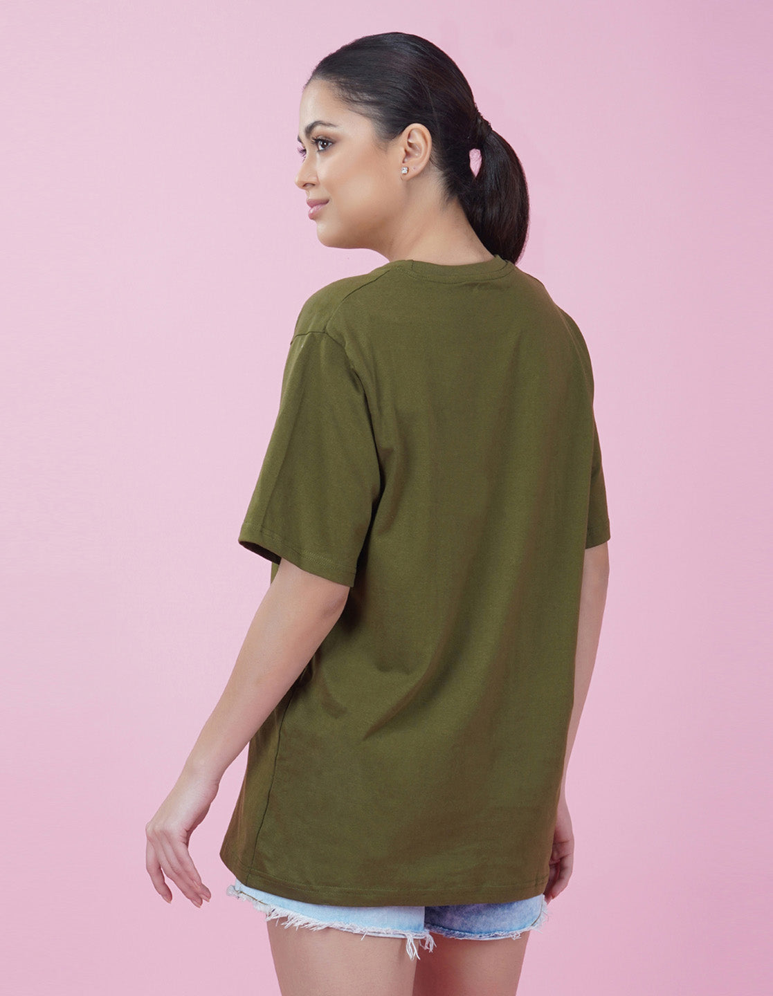 Nusyl Women Olive Logo Print oversized t-shirt