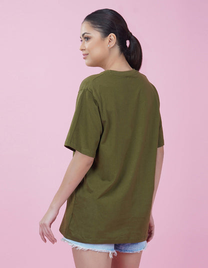 Nusyl Women Olive Logo Print oversized t-shirt