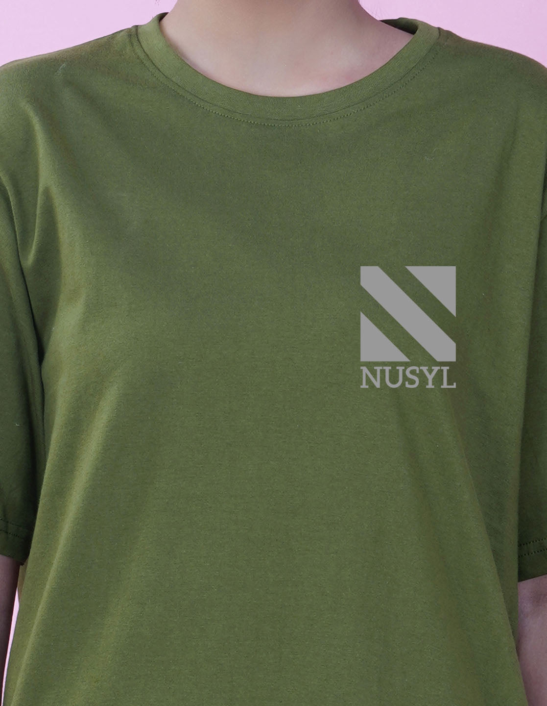 Nusyl Women Olive Logo Print oversized t-shirt