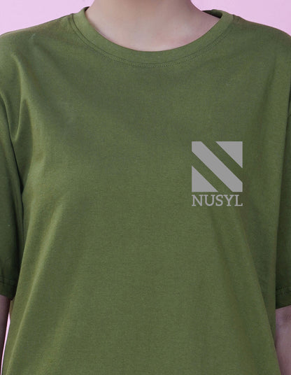 Nusyl Women Olive Logo Print oversized t-shirt