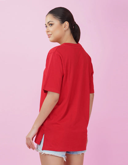 Nusyl Women Red Logo Print oversized t-shirt
