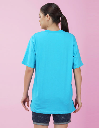 Nusyl Women Sky Blue Logo Print oversized t-shirt