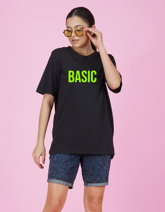 Nusyl Women Black Basic print oversized t-shirt