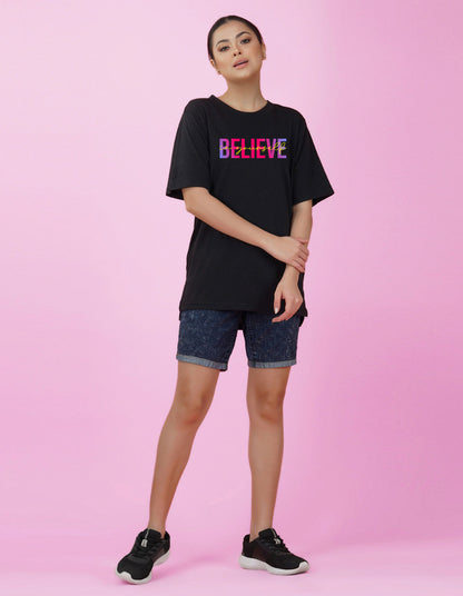 Nusyl Women Black Believe oversized t-shirt