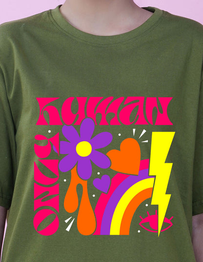 Nusyl Women Olive Abstract pint oversized t-shirt