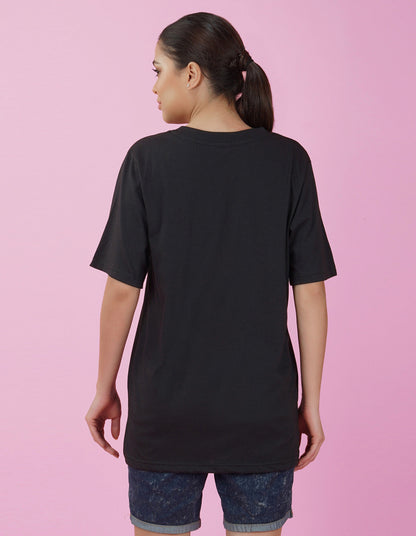 Nusyl Women Black Abstract pint oversized t-shirt