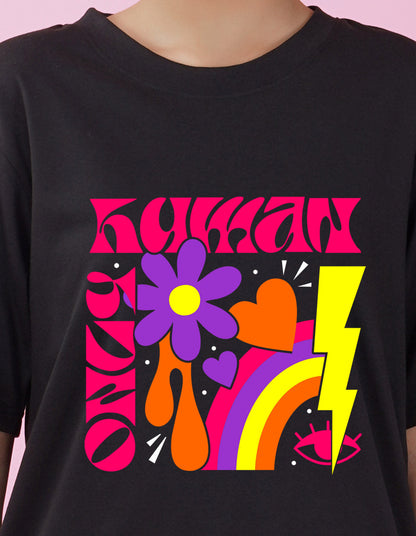 Nusyl Women Black Abstract pint oversized t-shirt