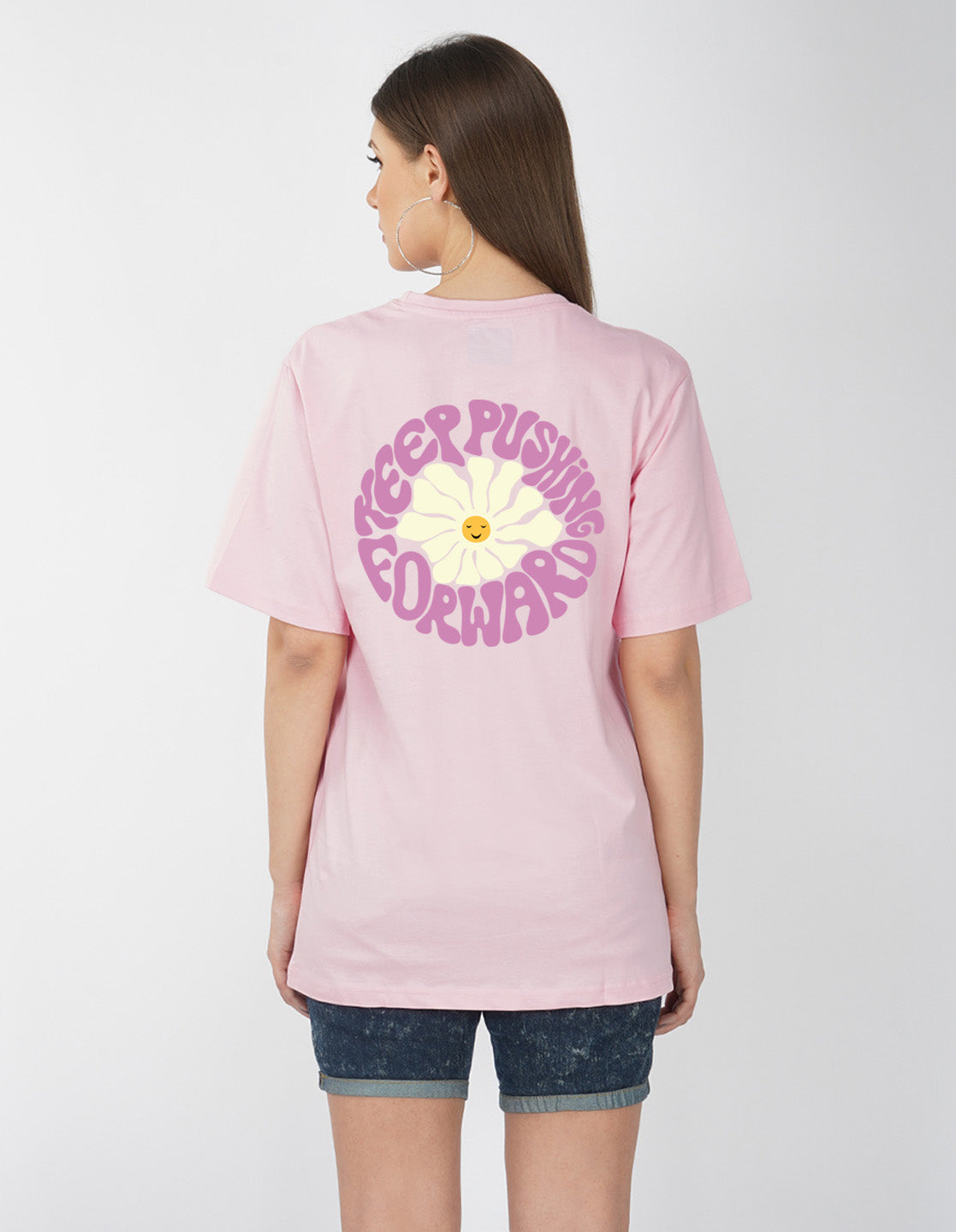 Nusyl Women Light Pink Flower print oversized t-shirt