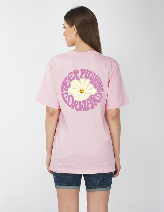 Nusyl Women Light Pink Flower print oversized t-shirt