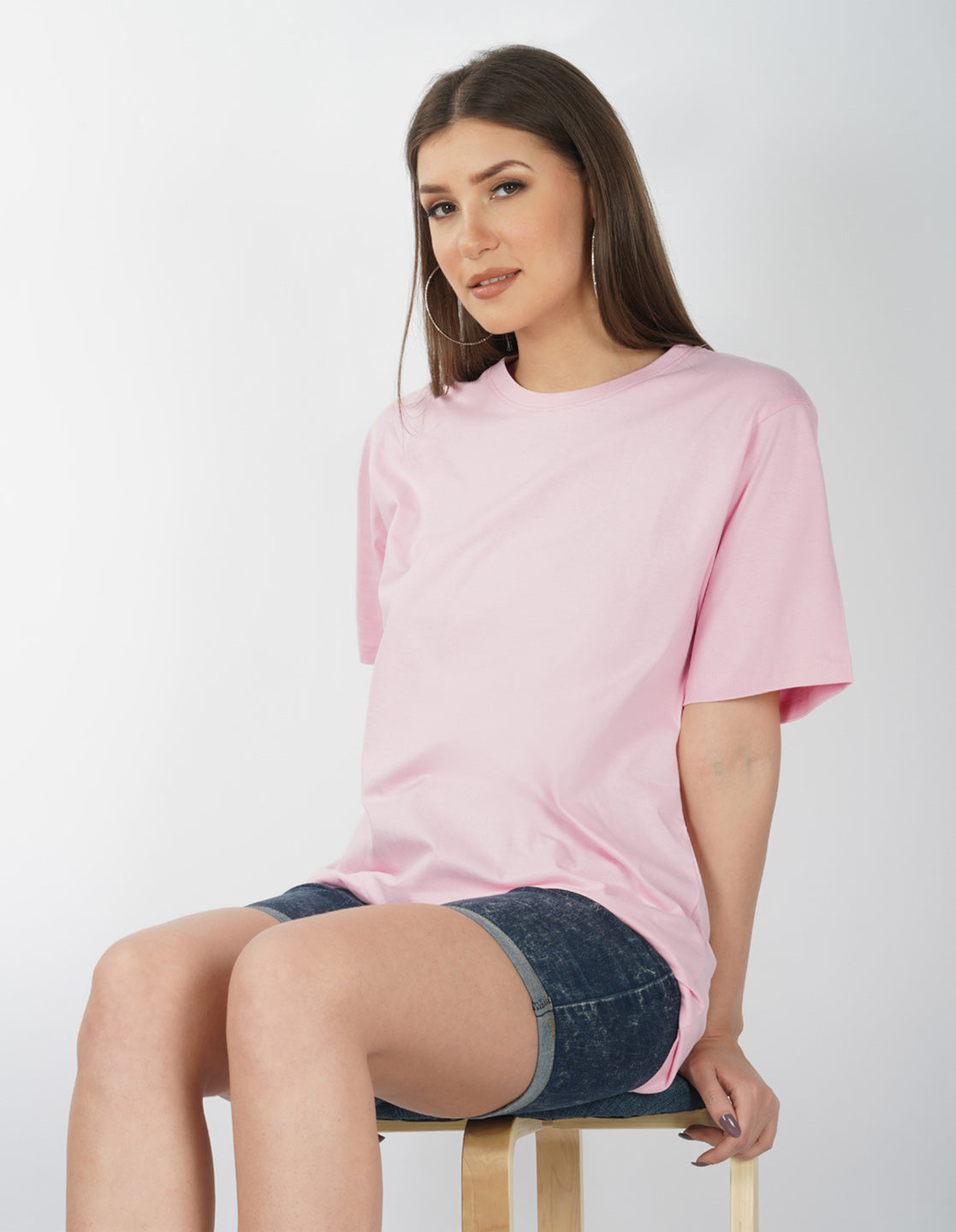 Nusyl Women Light Pink Flower print oversized t-shirt