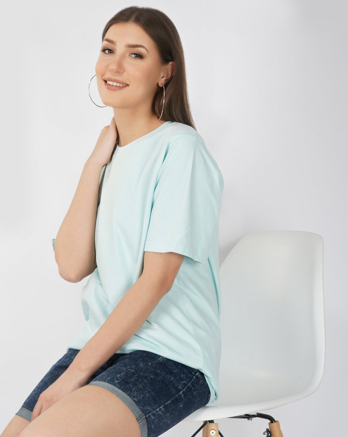 Nusyl Women Powder Blue Rainbow pint oversized t-shirt