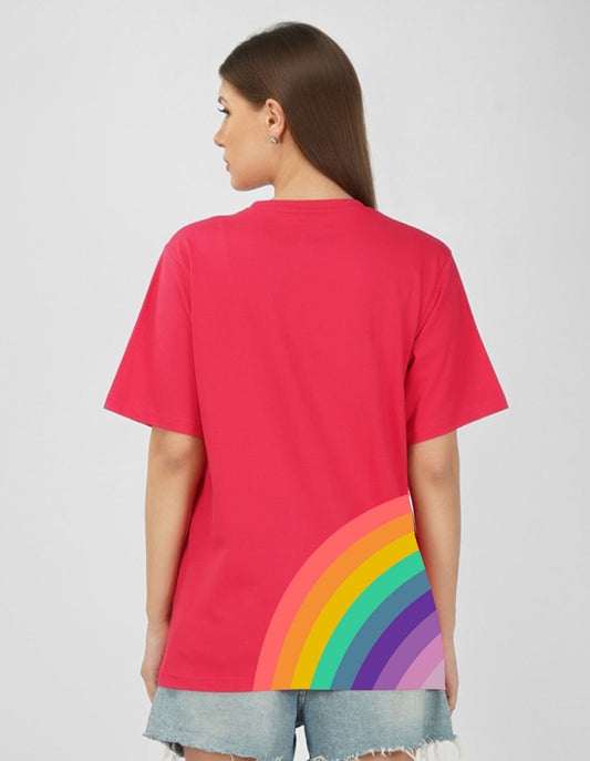 Nusyl Women Hot Pink Rainbow pint oversized t-shirt