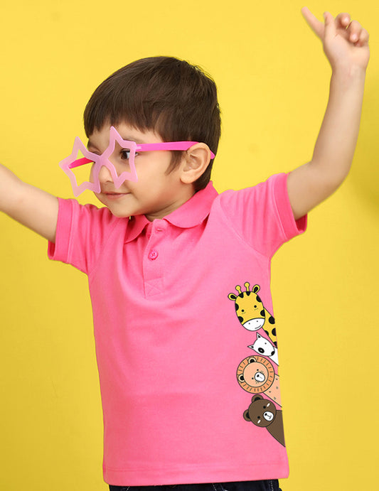 Nusyl Animal Printed Bubblegum Pink Infants Polo T-shirt
