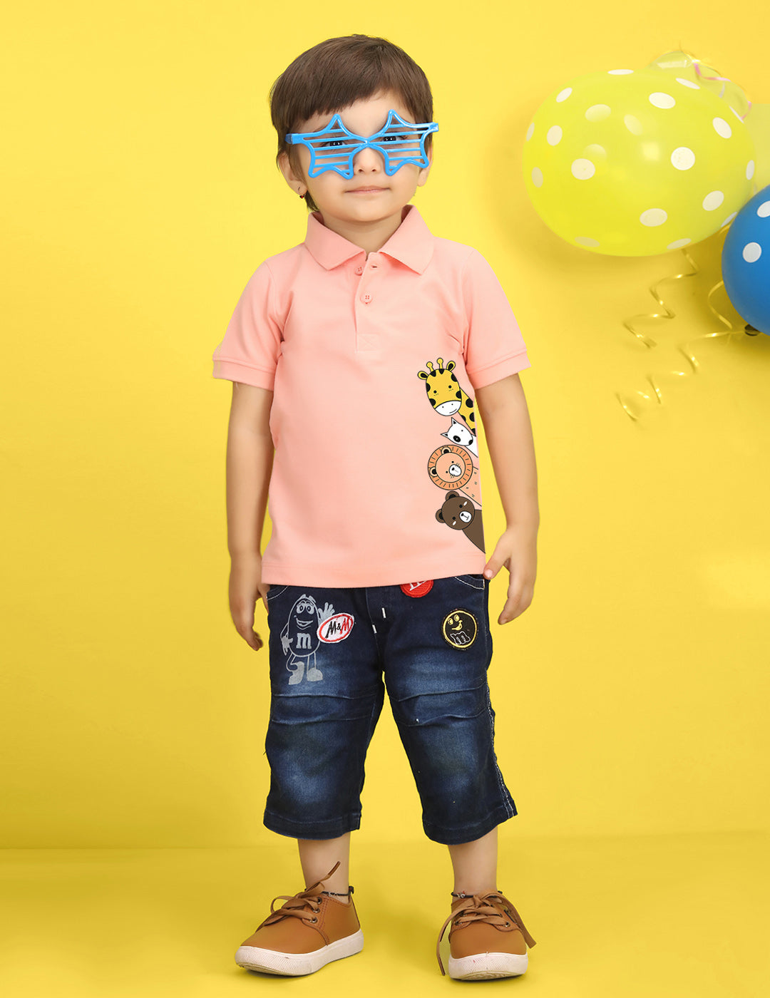 Nusyl Animal Printed Peach Infants Polo T-shirt