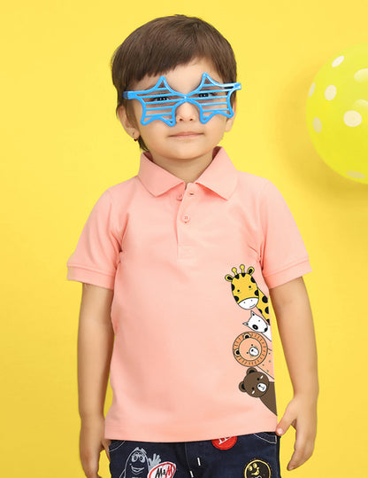 Nusyl Animal Printed Peach Infants Polo T-shirt