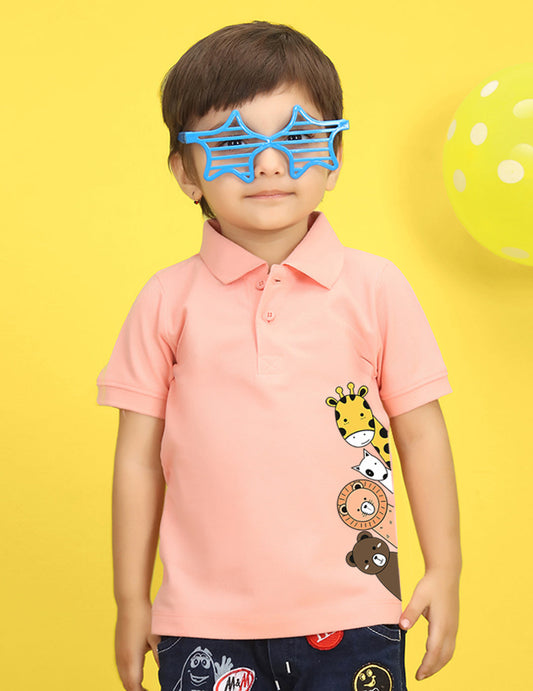 Nusyl Animal Printed Peach Infants Polo T-shirt