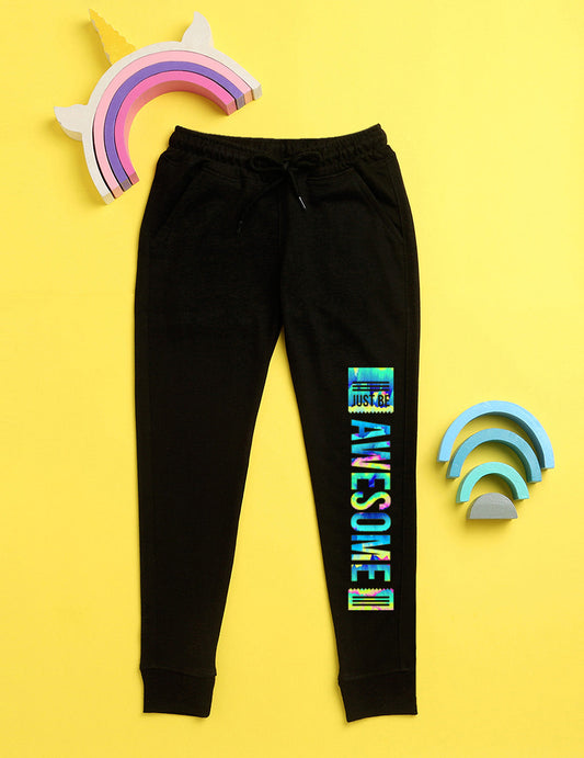Nusyl Black text printed kids unisex treck pants