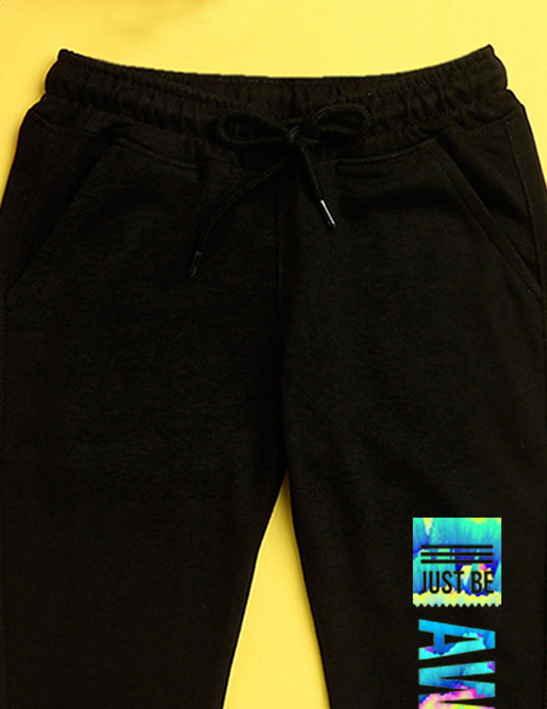 Nusyl Black text printed kids unisex treck pants