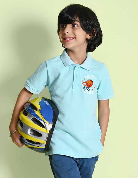 Nusyl Basket ball Printed Light blue Boys polo T-shirts