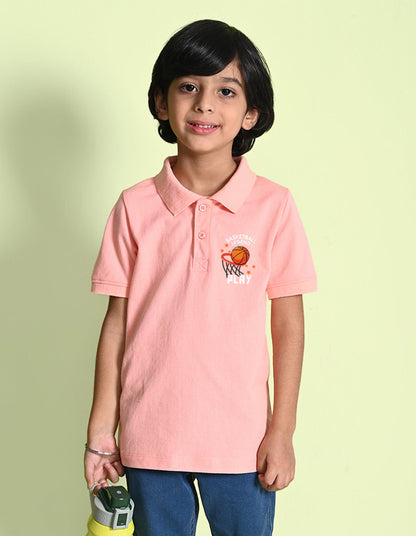 Nusyl Basket ball Printed Peach Boys polo T-shirts