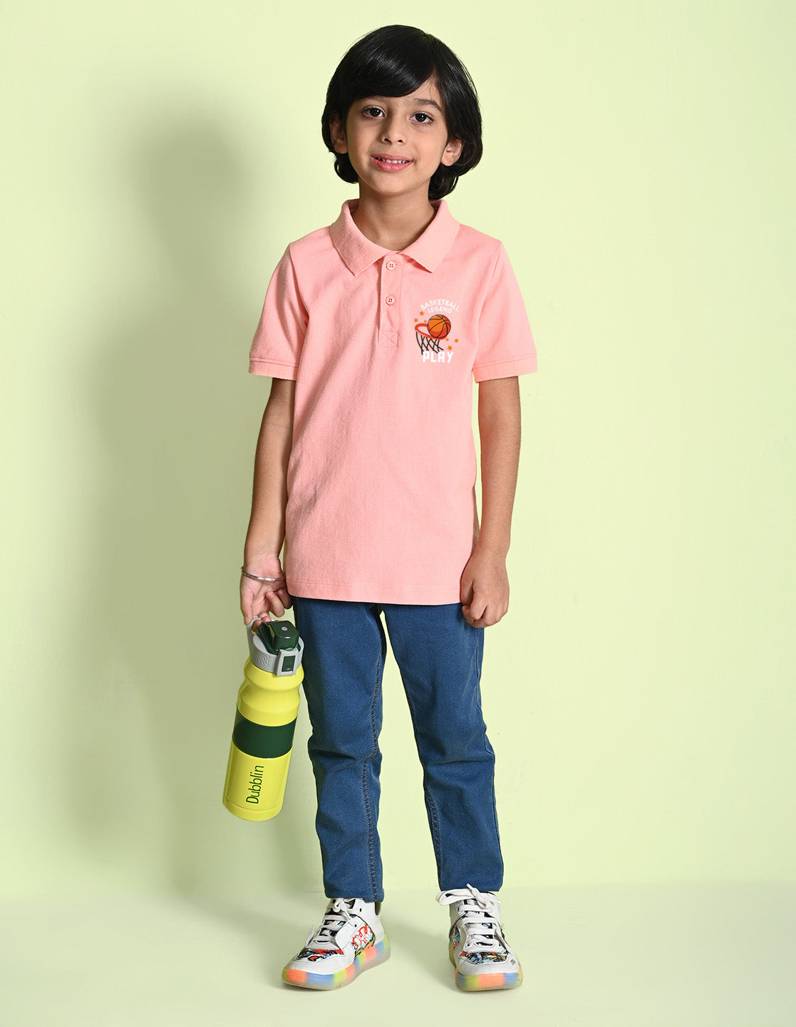 Nusyl Basket ball Printed Peach Boys polo T-shirts
