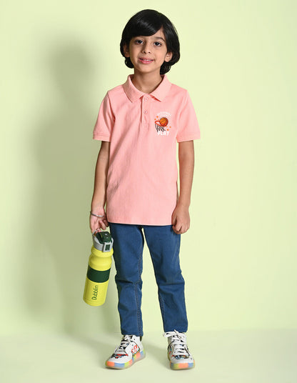 Nusyl Basket ball Printed Peach Boys polo T-shirts