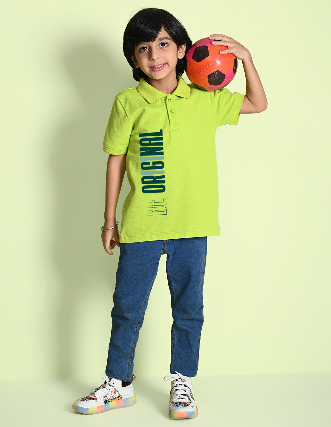 Nusyl Be original Printed Lime green Boys polo T-shirts