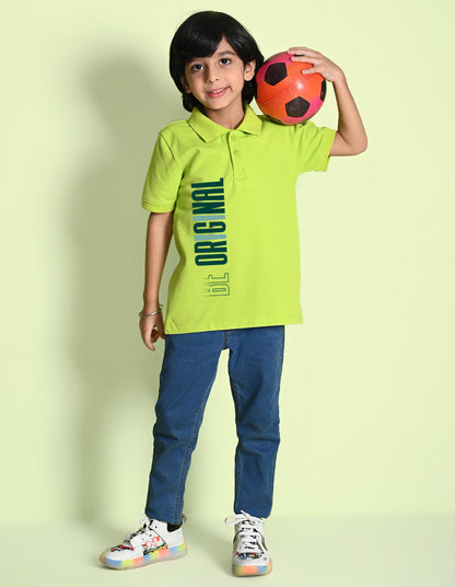 Nusyl Be original Printed Lime green Boys polo T-shirts