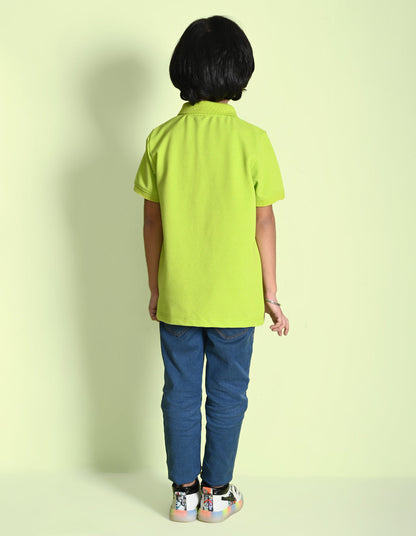Nusyl Be original Printed Lime green Boys polo T-shirts