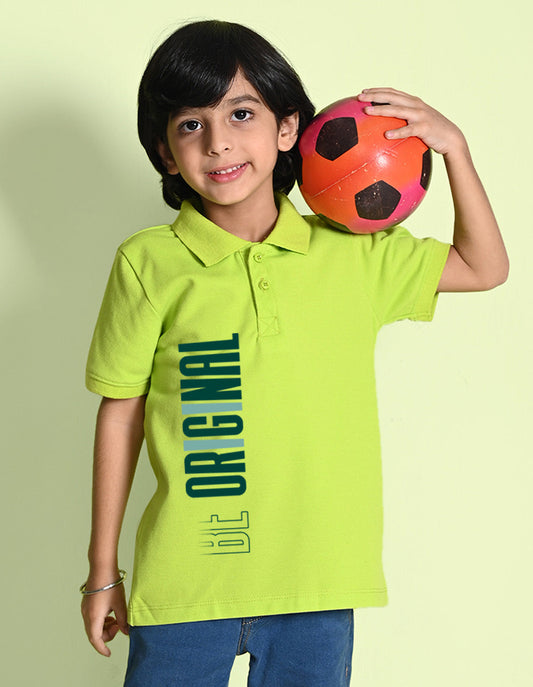 Nusyl Be original Printed Lime green Boys polo T-shirts