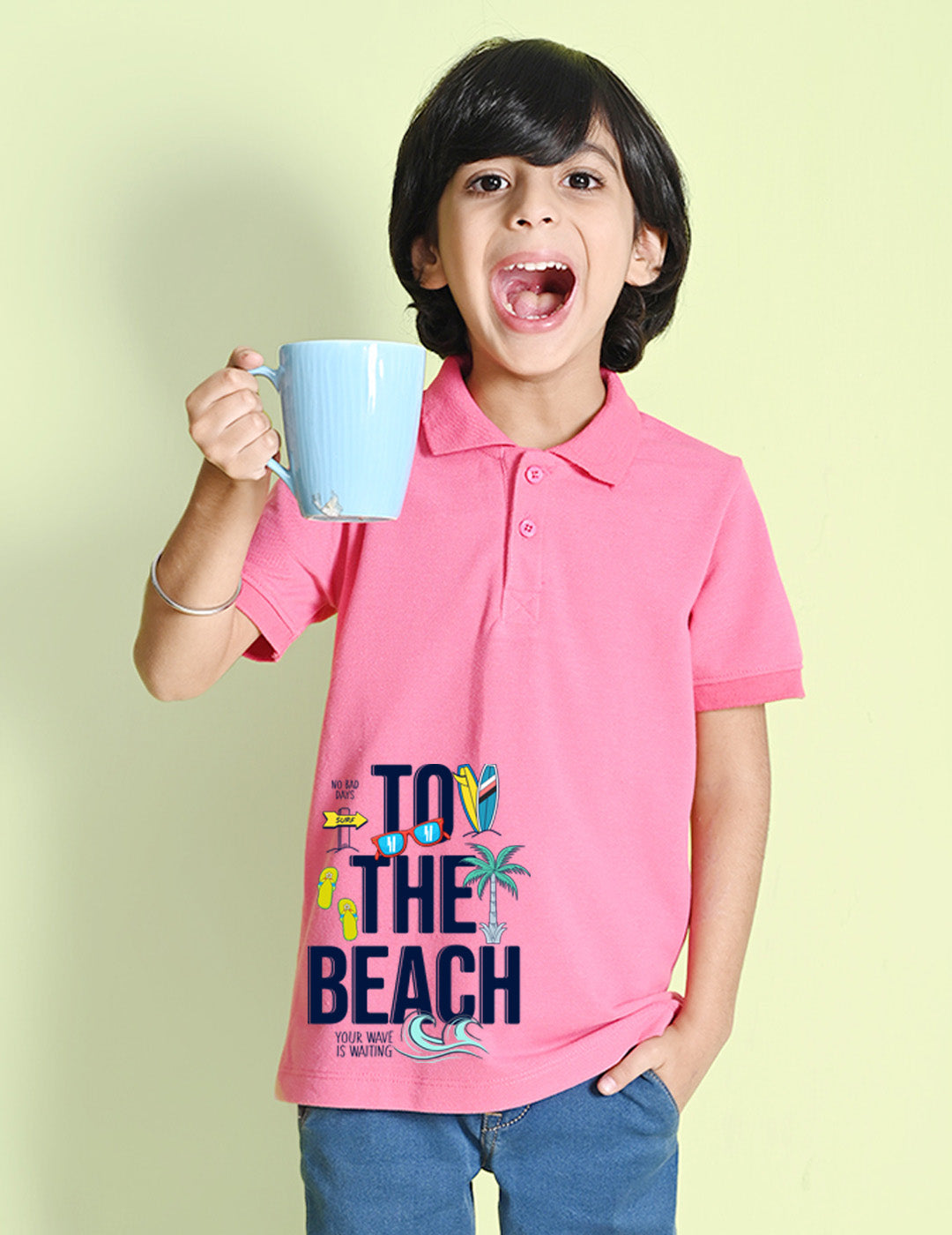 Nusyl Beach Printed Bubblegum pink Boys polo T-shirts