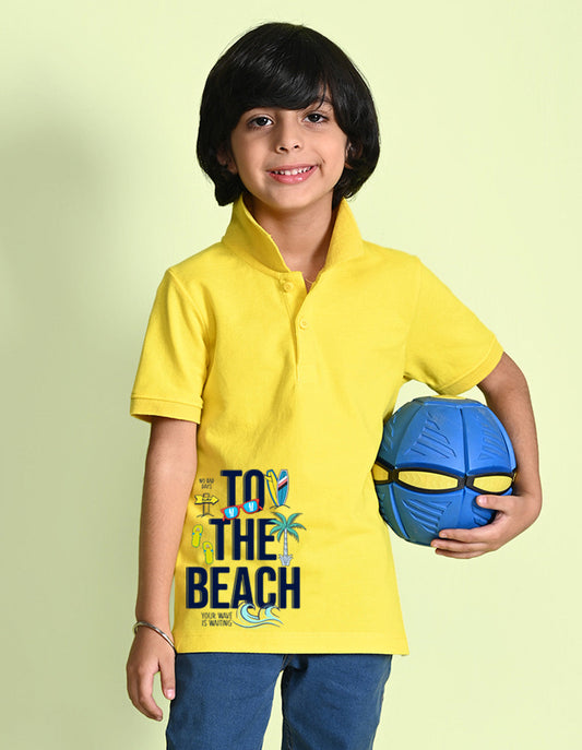 Nusyl Beach Printed Bright yellow Boys polo T-shirts