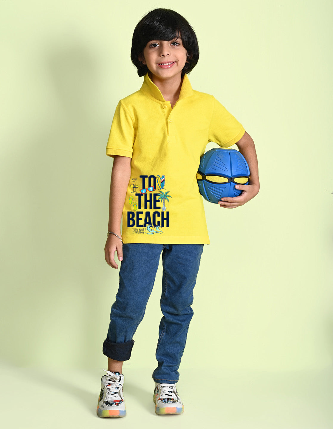 Nusyl Beach Printed Bright yellow Boys polo T-shirts