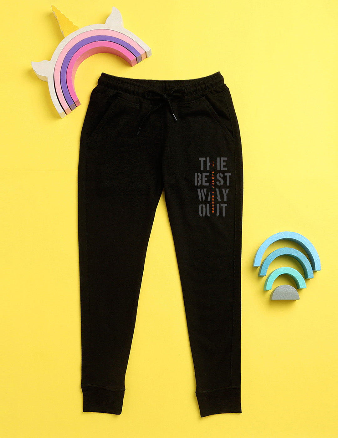 Nusyl Black text printed kids unisex treck pants