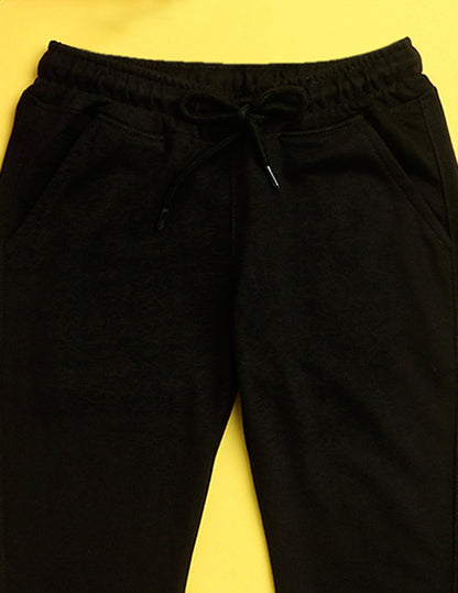 Nusyl Black text printed kids unisex treck pants
