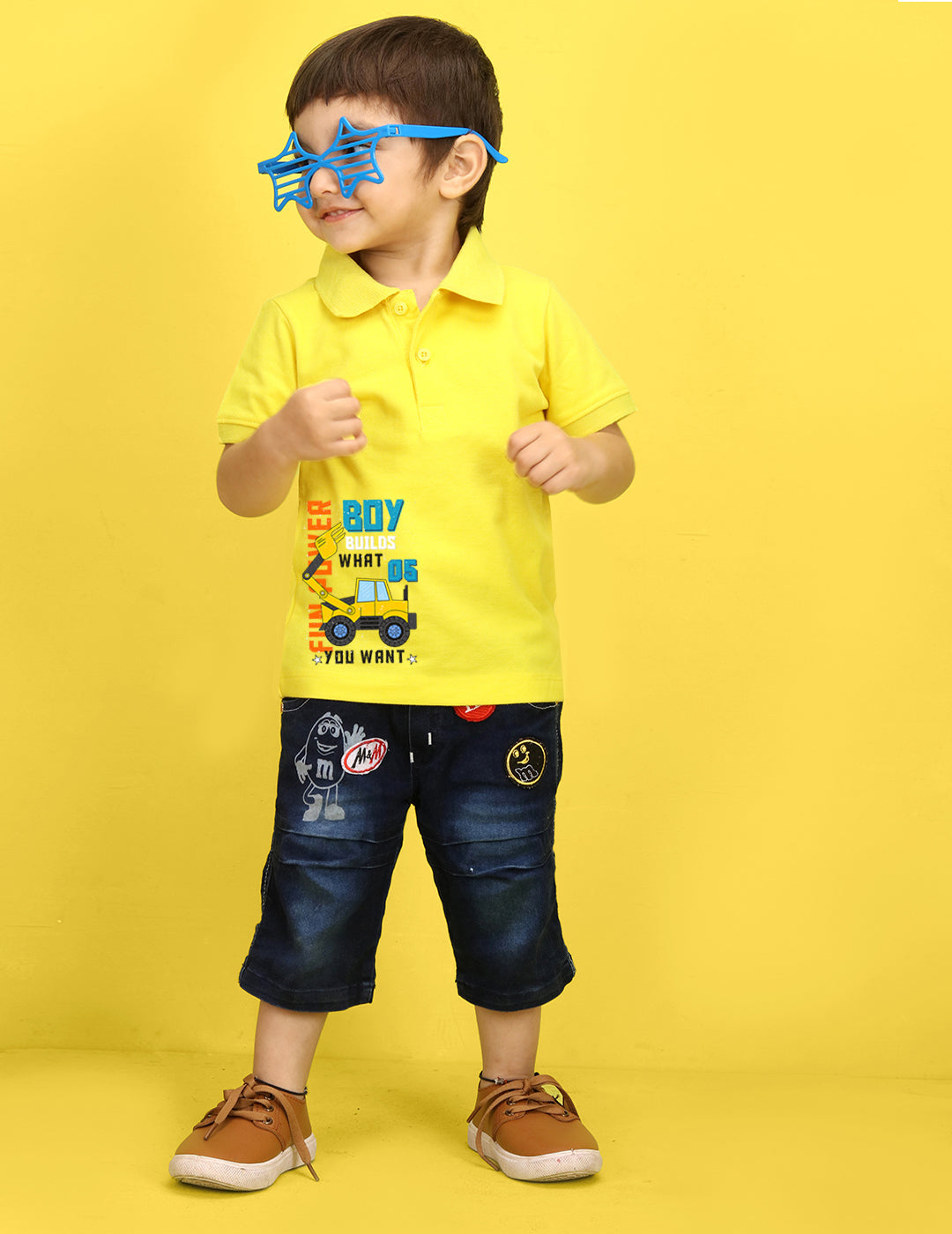 Nusyl Bulldozer Printed Bright Yellow Infants Polo T-shirt