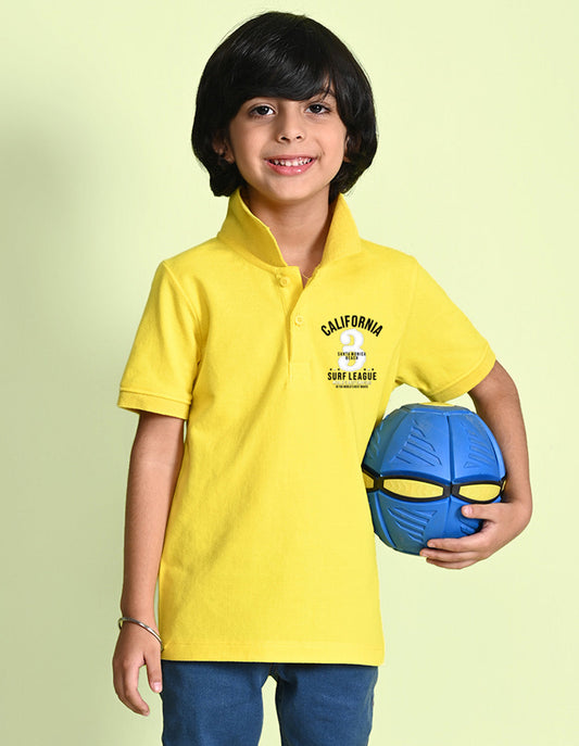 Nusyl California Printed Bright yellow Boys polo T-shirts