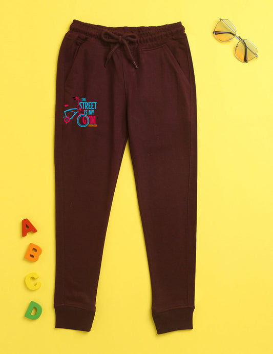 Nusyl Burgandy cartoon printed kids unisex treck pants