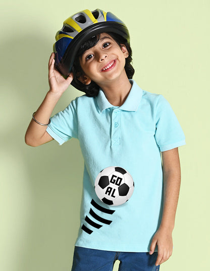 Nusyl Football Printed Light blue Boys polo T-shirts