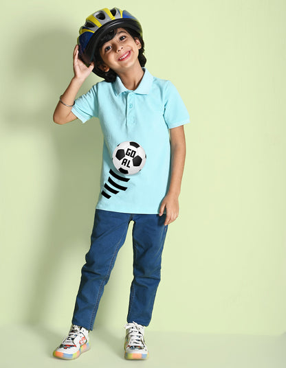 Nusyl Football Printed Light blue Boys polo T-shirts