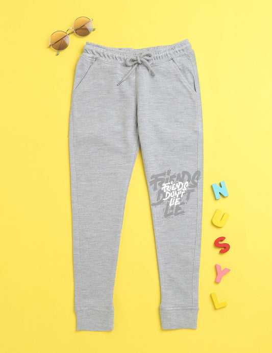 Nusyl Grey text printed kids unisex treck pants