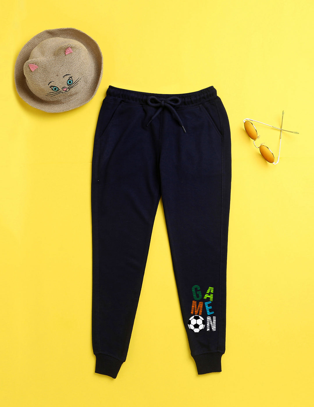 Nusyl Navy blue text printed kids unisex treck pants