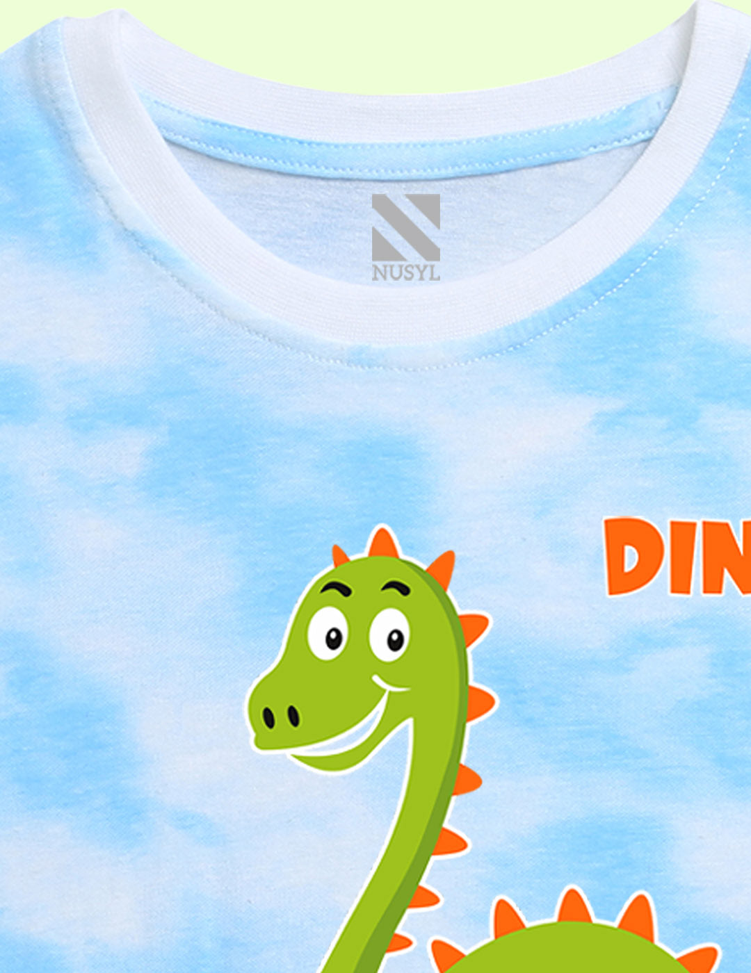 Nusyl girls blue dino printed tie & dye tshirt.