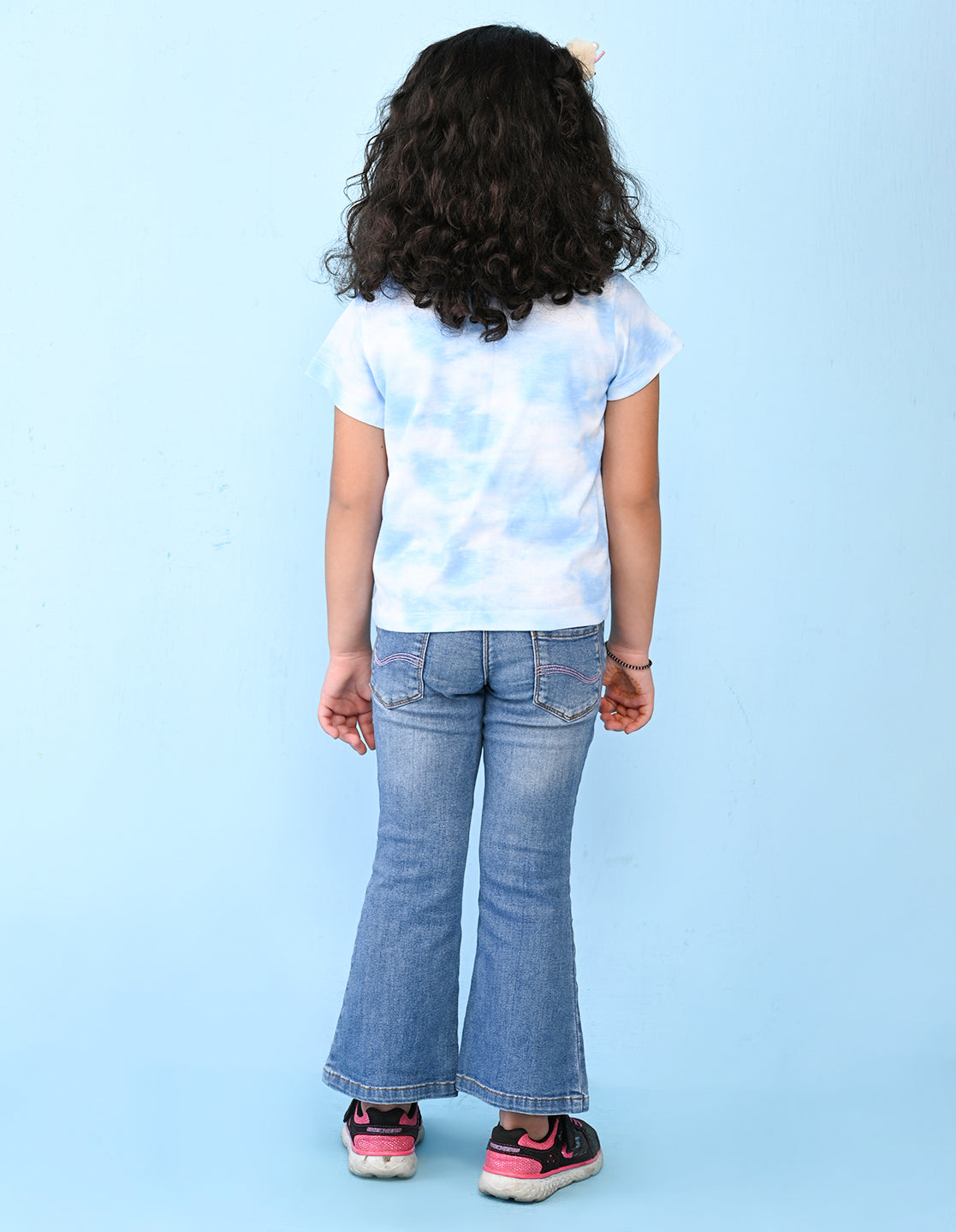 Nusyl girls blue dino printed tie & dye tshirt.