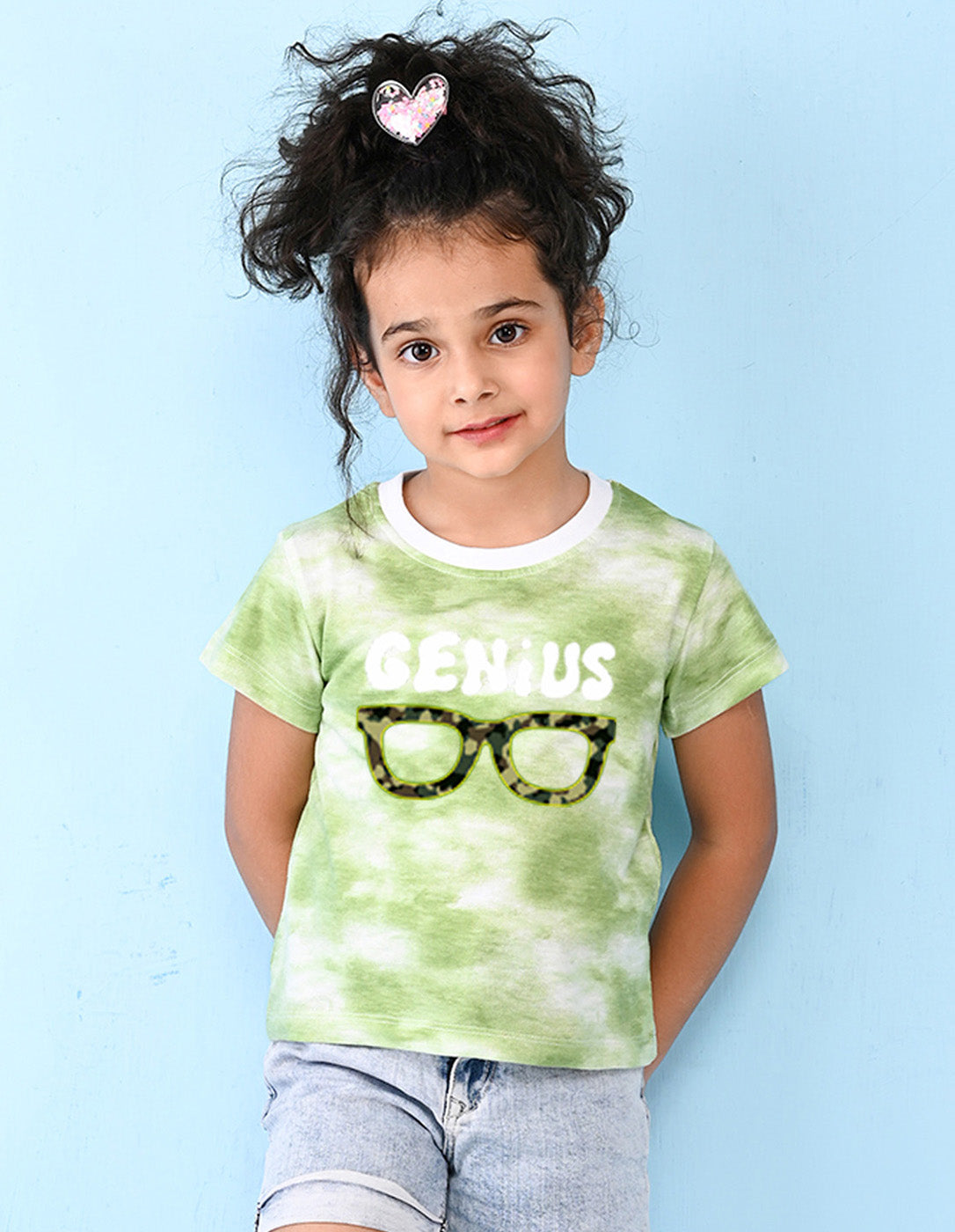 Nusyl girls green genius printed tie & dye tshirt.