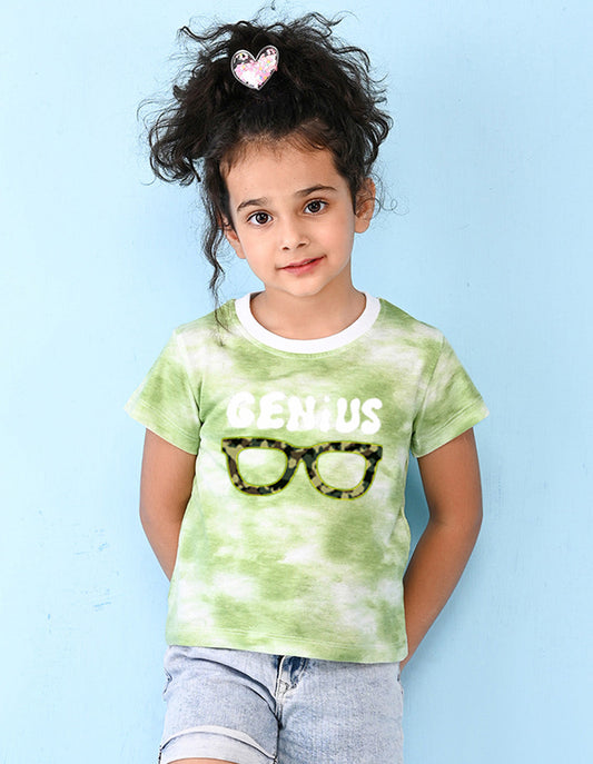 Nusyl girls green genius printed tie & dye tshirt.