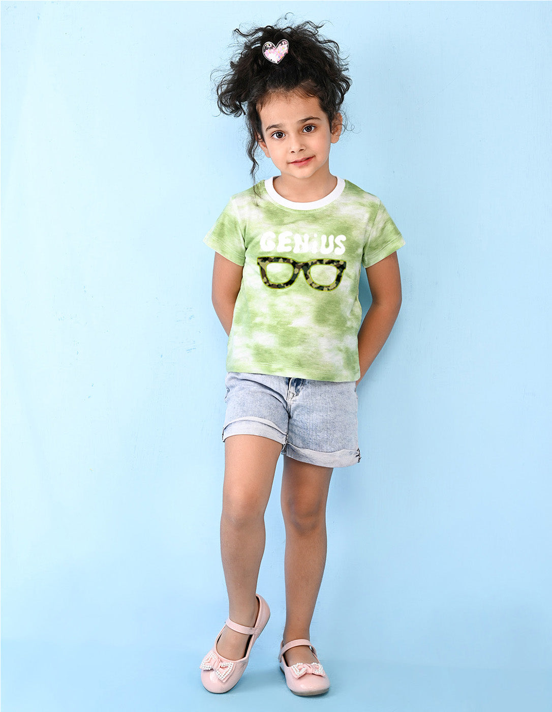 Nusyl girls green genius printed tie & dye tshirt.